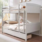 Lit superposé jumeau sur jumeau avec tiroirs de rangement, cadre de lit mezzanine convertible en bois d'hévéa massif avec échelles, lit détachable pour enfants