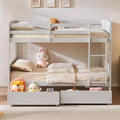 AMERLIFE Twin Over Twin Bunk Bed with Storage Drawers, Solid Rubberwood Convertible Loft Bed Frame with Ladders, Detachable Bed for Kids