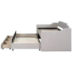 Lit de repos capitonné pour lit jumeau avec lit gigogne et 3 tiroirs, cadre de lit de capitaine en bois avec rangement pour chambre à coucher