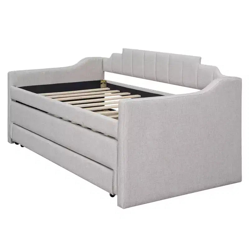 Lit de repos capitonné pour lit jumeau avec lit gigogne et 3 tiroirs, cadre de lit de capitaine en bois avec rangement pour chambre à coucher