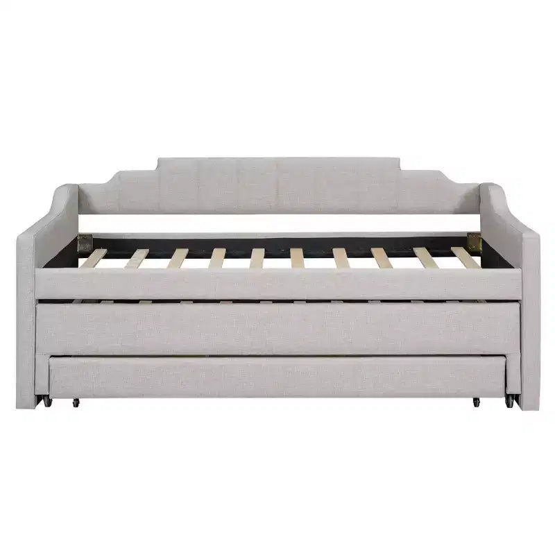 Lit de repos capitonné pour lit jumeau avec lit gigogne et 3 tiroirs, cadre de lit de capitaine en bois avec rangement pour chambre à coucher