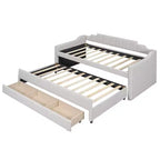 Lit de repos capitonné pour lit jumeau avec lit gigogne et 3 tiroirs, cadre de lit de capitaine en bois avec rangement pour chambre à coucher