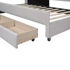 Lit de repos capitonné pour lit jumeau avec lit gigogne et 3 tiroirs, cadre de lit de capitaine en bois avec rangement pour chambre à coucher
