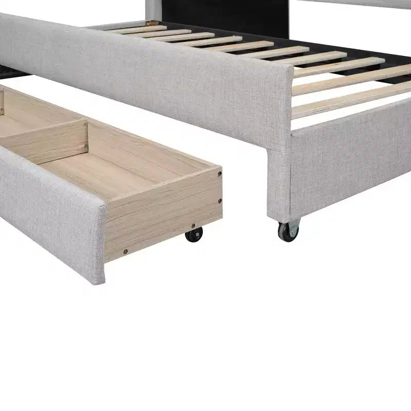 Lit de repos capitonné pour lit jumeau avec lit gigogne et 3 tiroirs, cadre de lit de capitaine en bois avec rangement pour chambre à coucher