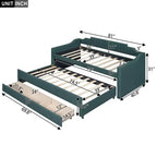 Lit de repos capitonné pour lit jumeau avec lit gigogne et 3 tiroirs, cadre de lit de capitaine en bois avec rangement pour chambre à coucher
