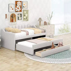 Lit de repos capitonné pour lit jumeau avec lit gigogne et 3 tiroirs, cadre de lit de capitaine en bois avec rangement pour chambre à coucher