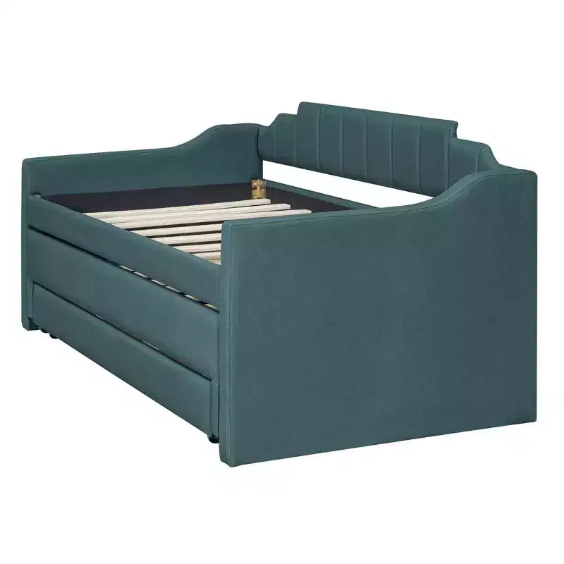 Lit de repos capitonné pour lit jumeau avec lit gigogne et 3 tiroirs, cadre de lit de capitaine en bois avec rangement pour chambre à coucher