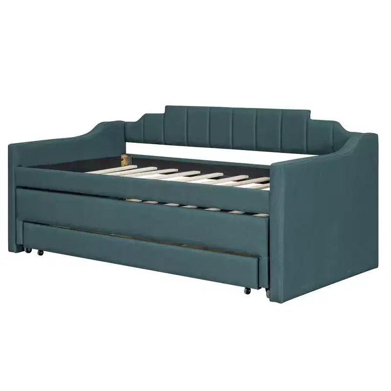 Lit de repos capitonné pour lit jumeau avec lit gigogne et 3 tiroirs, cadre de lit de capitaine en bois avec rangement pour chambre à coucher
