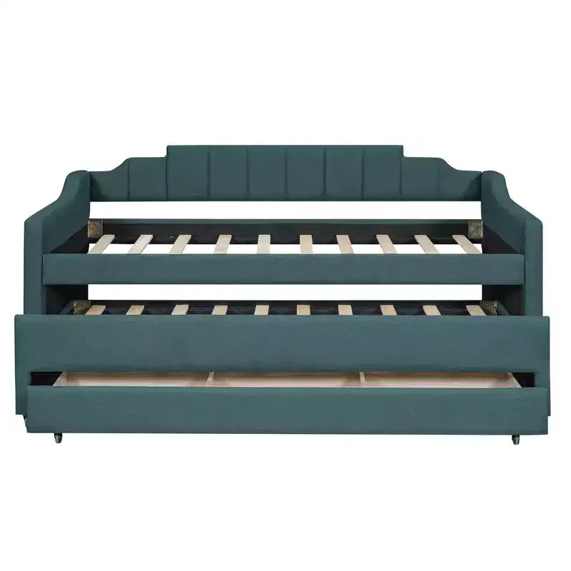 Lit de repos capitonné pour lit jumeau avec lit gigogne et 3 tiroirs, cadre de lit de capitaine en bois avec rangement pour chambre à coucher