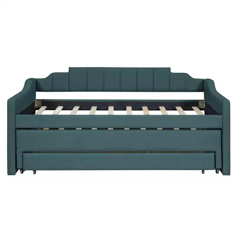 Lit de repos capitonné pour lit jumeau avec lit gigogne et 3 tiroirs, cadre de lit de capitaine en bois avec rangement pour chambre à coucher