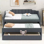 Lit de repos capitonné pour lit jumeau avec lit gigogne et 3 tiroirs, cadre de lit de capitaine en bois avec rangement pour chambre à coucher