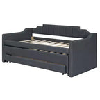 Lit de repos capitonné pour lit jumeau avec lit gigogne et 3 tiroirs, cadre de lit de capitaine en bois avec rangement pour chambre à coucher