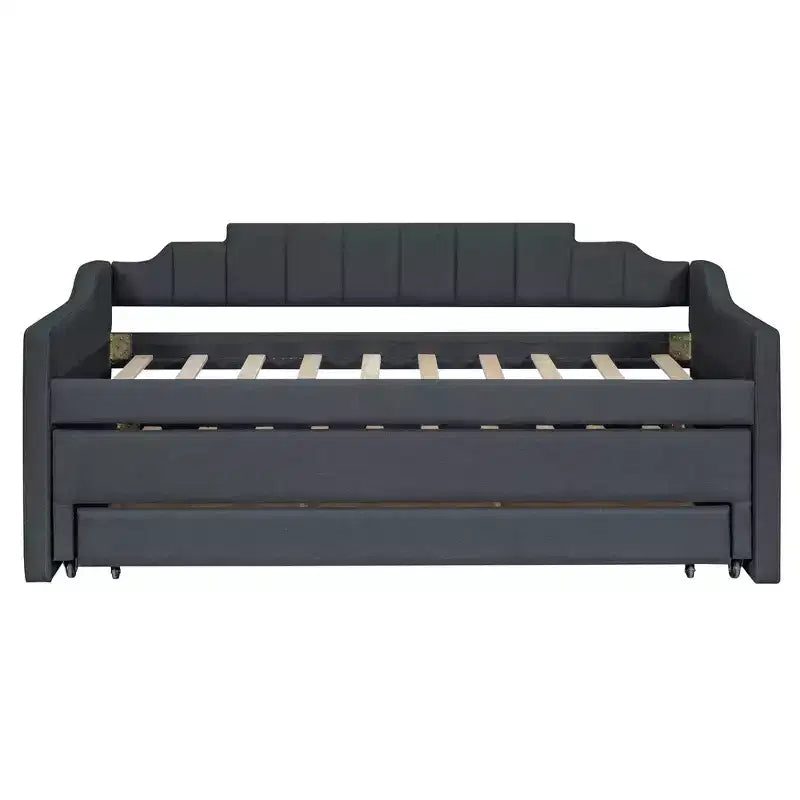 Lit de repos capitonné pour lit jumeau avec lit gigogne et 3 tiroirs, cadre de lit de capitaine en bois avec rangement pour chambre à coucher