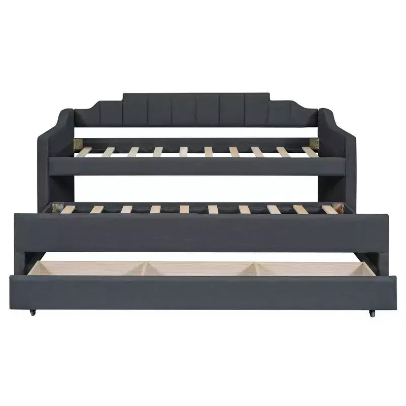 Lit de repos capitonné pour lit jumeau avec lit gigogne et 3 tiroirs, cadre de lit de capitaine en bois avec rangement pour chambre à coucher