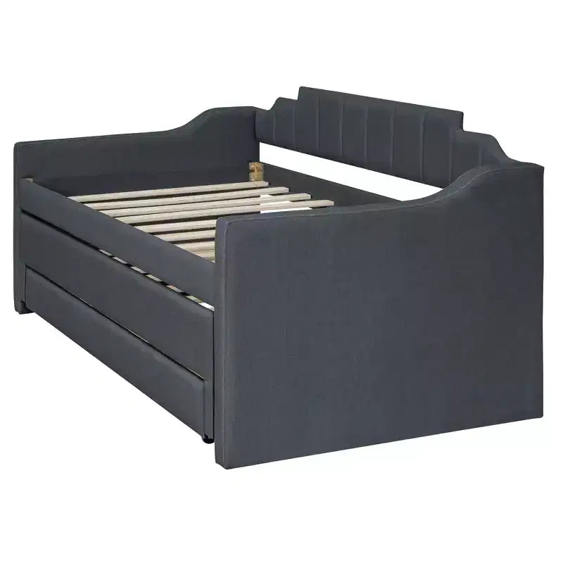 Lit de repos capitonné pour lit jumeau avec lit gigogne et 3 tiroirs, cadre de lit de capitaine en bois avec rangement pour chambre à coucher