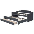 Lit de repos capitonné pour lit jumeau avec lit gigogne et 3 tiroirs, cadre de lit de capitaine en bois avec rangement pour chambre à coucher