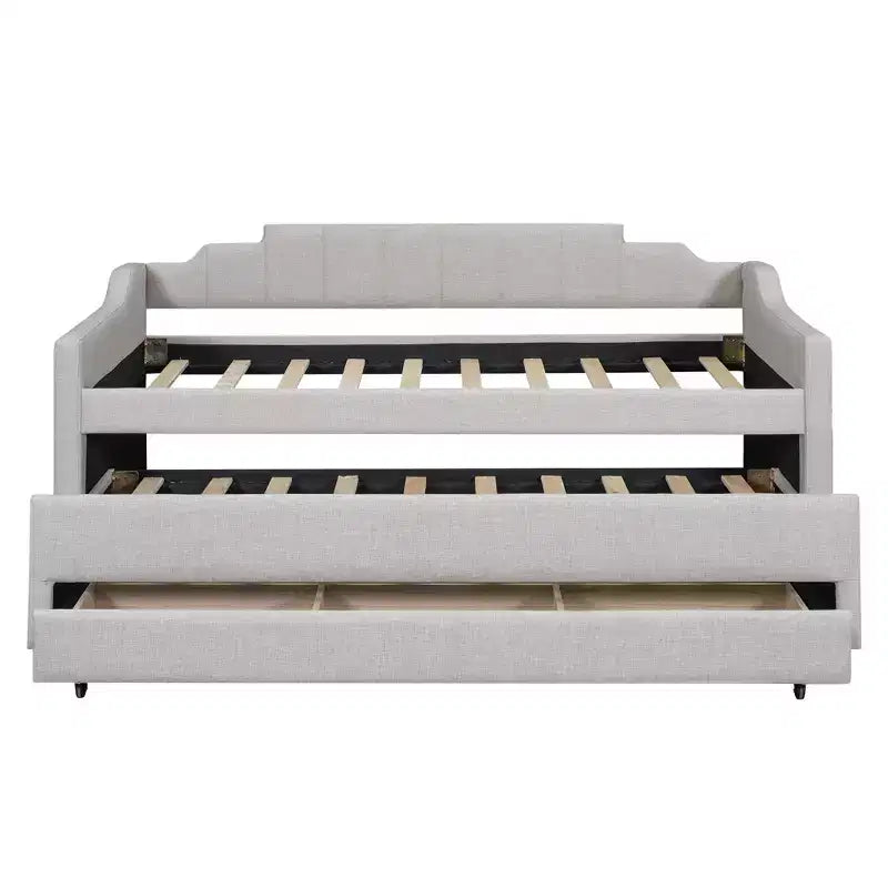 Lit de repos capitonné pour lit jumeau avec lit gigogne et 3 tiroirs, cadre de lit de capitaine en bois avec rangement pour chambre à coucher