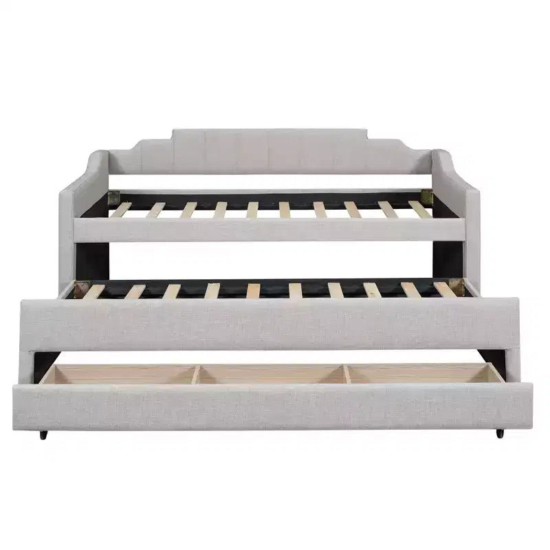 Lit de repos capitonné pour lit jumeau avec lit gigogne et 3 tiroirs, cadre de lit de capitaine en bois avec rangement pour chambre à coucher