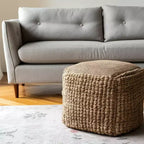 Pouf ottoman cube en jute mélangée naturelle - 18 po
