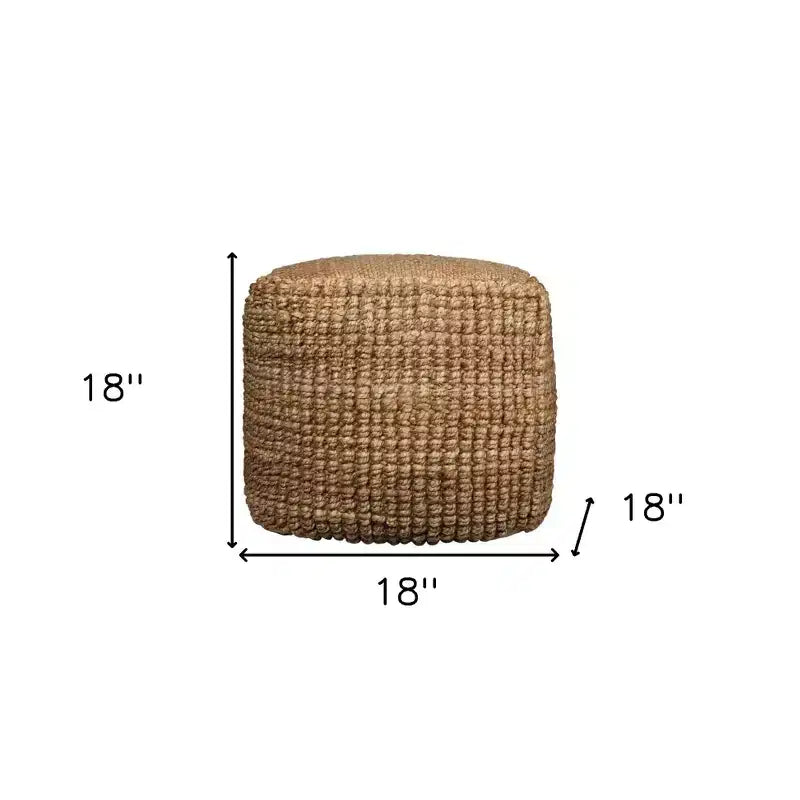 Pouf ottoman cube en jute mélangée naturelle - 18 po