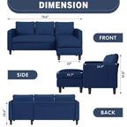 73.6 Canapé d'angle rembourré avec pouf pour salon, appartement, salle de détente, chambre, housses lavables