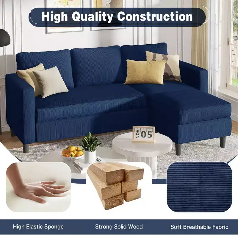 73.6 Canapé d'angle rembourré avec pouf pour salon, appartement, salle de détente, chambre, housses lavables