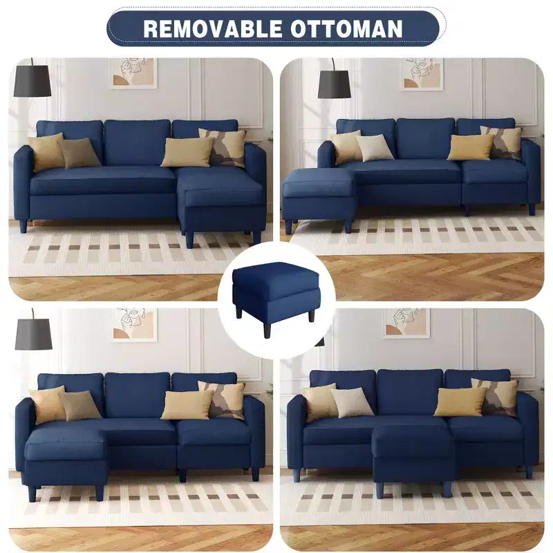 73.6 Canapé d'angle rembourré avec pouf pour salon, appartement, salle de détente, chambre, housses lavables
