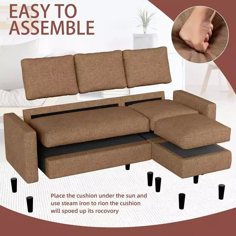 73.6 Canapé d'angle rembourré avec pouf pour salon, appartement, salle de détente, chambre, housses lavables