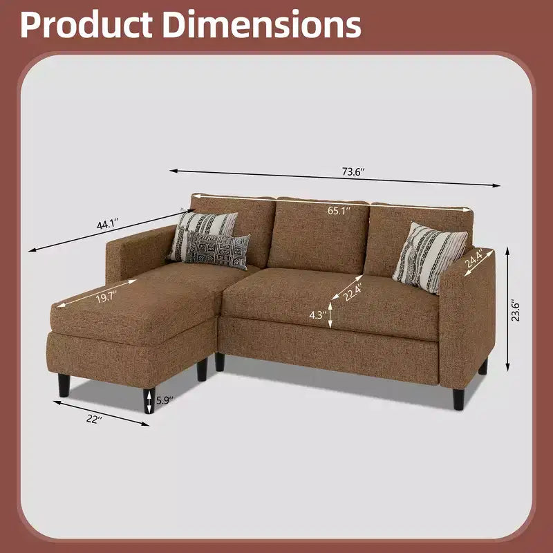 73.6 Canapé d'angle rembourré avec pouf pour salon, appartement, salle de détente, chambre, housses lavables