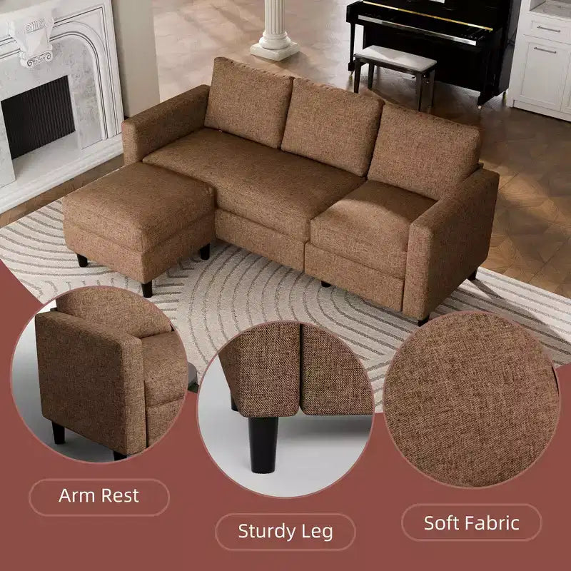 73.6 Canapé d'angle rembourré avec pouf pour salon, appartement, salle de détente, chambre, housses lavables