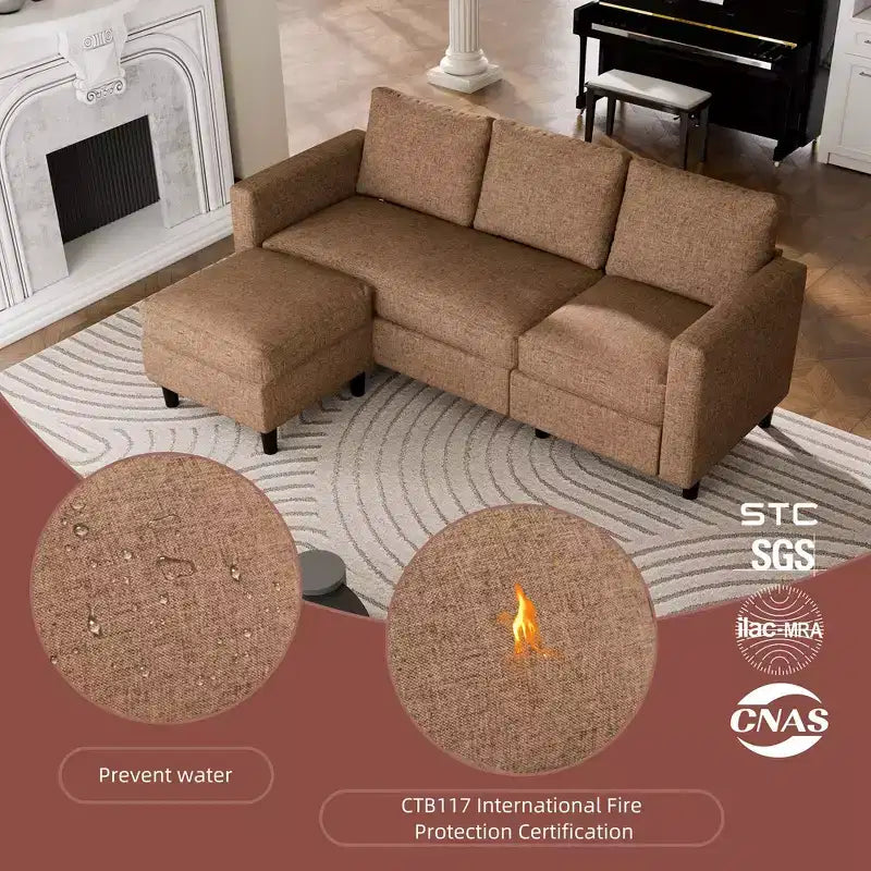 73.6 Canapé d'angle rembourré avec pouf pour salon, appartement, salle de détente, chambre, housses lavables