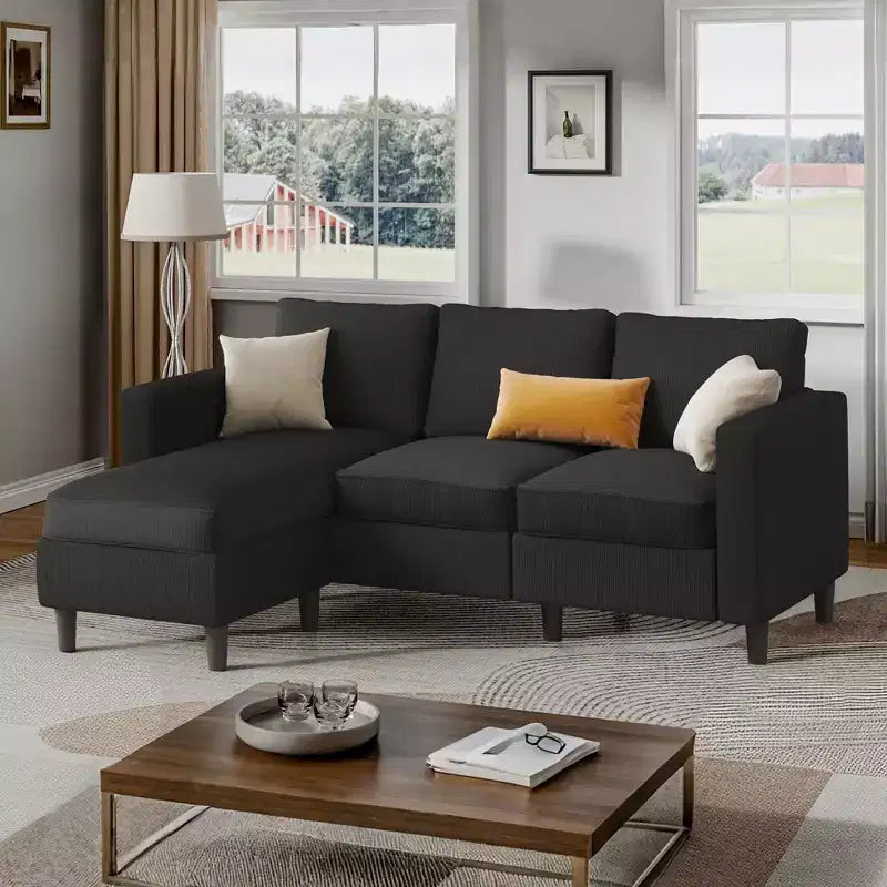 73.6 Canapé d'angle rembourré avec pouf pour salon, appartement, salle de détente, chambre, housses lavables