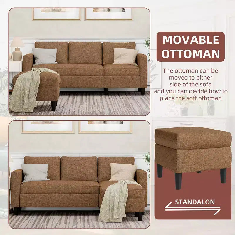 73.6 Canapé d'angle rembourré avec pouf pour salon, appartement, salle de détente, chambre, housses lavables