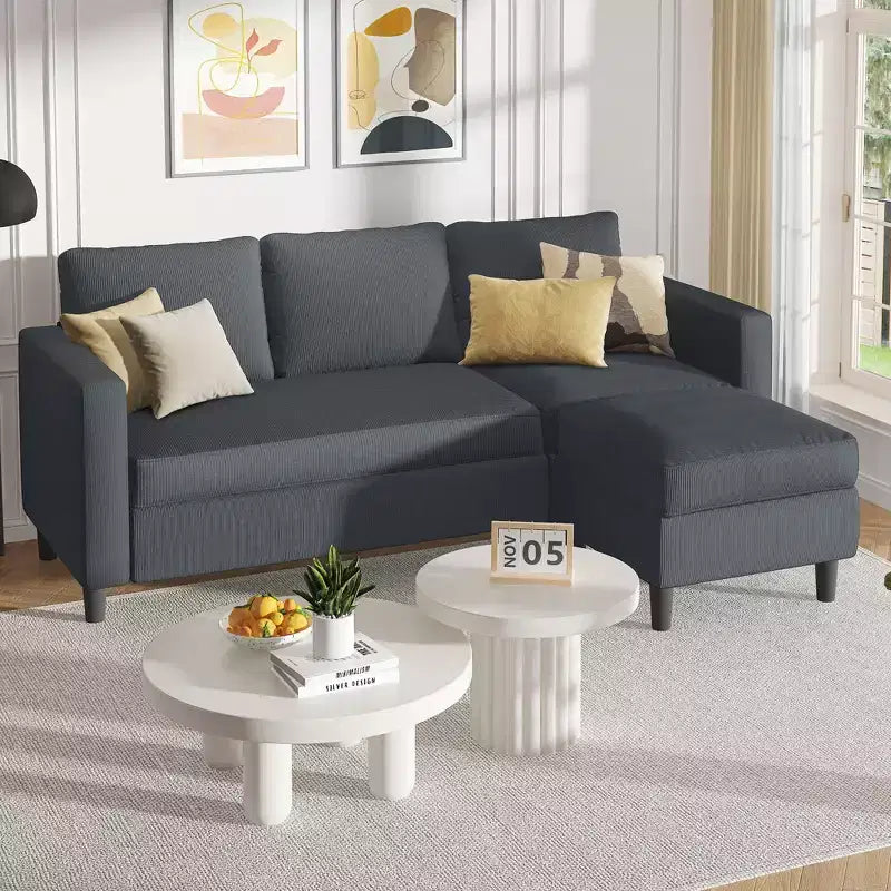 73.6 Canapé d'angle rembourré avec pouf pour salon, appartement, salle de détente, chambre, housses lavables