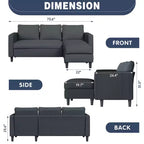 73.6 Canapé d'angle rembourré avec pouf pour salon, appartement, salle de détente, chambre, housses lavables