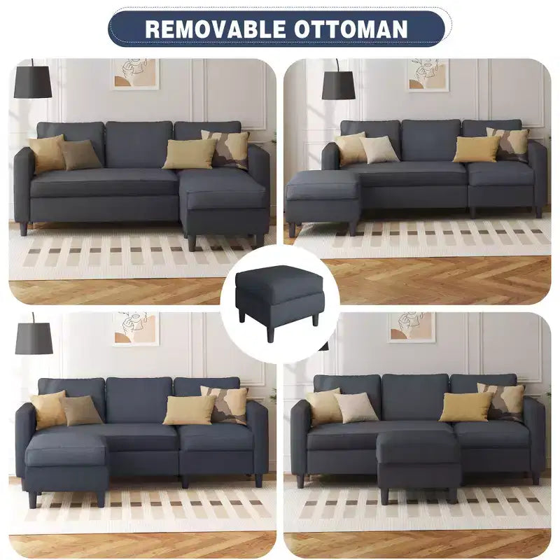 73.6 Canapé d'angle rembourré avec pouf pour salon, appartement, salle de détente, chambre, housses lavables