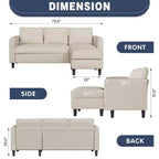 73.6 Canapé d'angle rembourré avec pouf pour salon, appartement, salle de détente, chambre, housses lavables