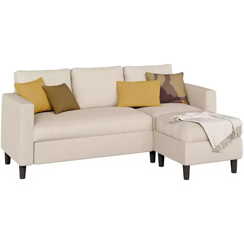 73.6 Canapé d'angle rembourré avec pouf pour salon, appartement, salle de détente, chambre, housses lavables