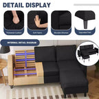 73.6 Canapé d'angle rembourré avec pouf pour salon, appartement, salle de détente, chambre, housses lavables