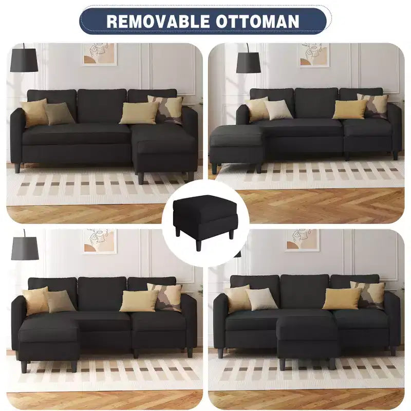73.6 Canapé d'angle rembourré avec pouf pour salon, appartement, salle de détente, chambre, housses lavables