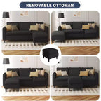 73.6 Canapé d'angle rembourré avec pouf pour salon, appartement, salle de détente, chambre, housses lavables