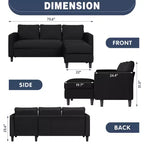 73.6 Canapé d'angle rembourré avec pouf pour salon, appartement, salle de détente, chambre, housses lavables