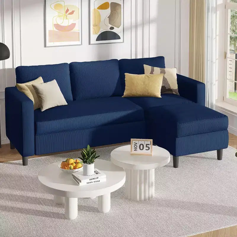 73.6 Canapé d'angle rembourré avec pouf pour salon, appartement, salle de détente, chambre, housses lavables
