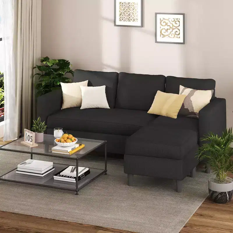 Celebalcony 73.6 Upholstered Sectional Sofa couch with Ottoman for Living Room, Apartment, Lounge,Bedroom, Washable Covers