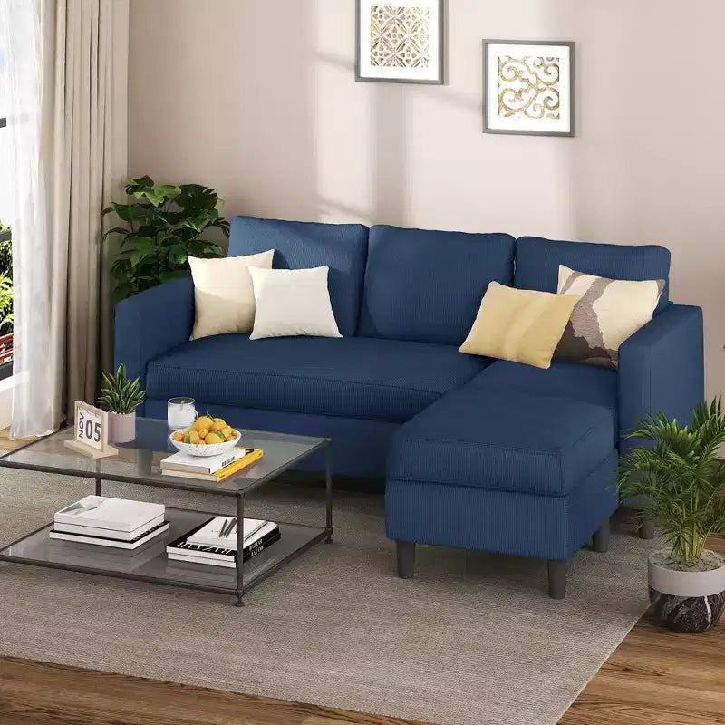 73.6 Canapé d'angle rembourré avec pouf pour salon, appartement, salle de détente, chambre, housses lavables