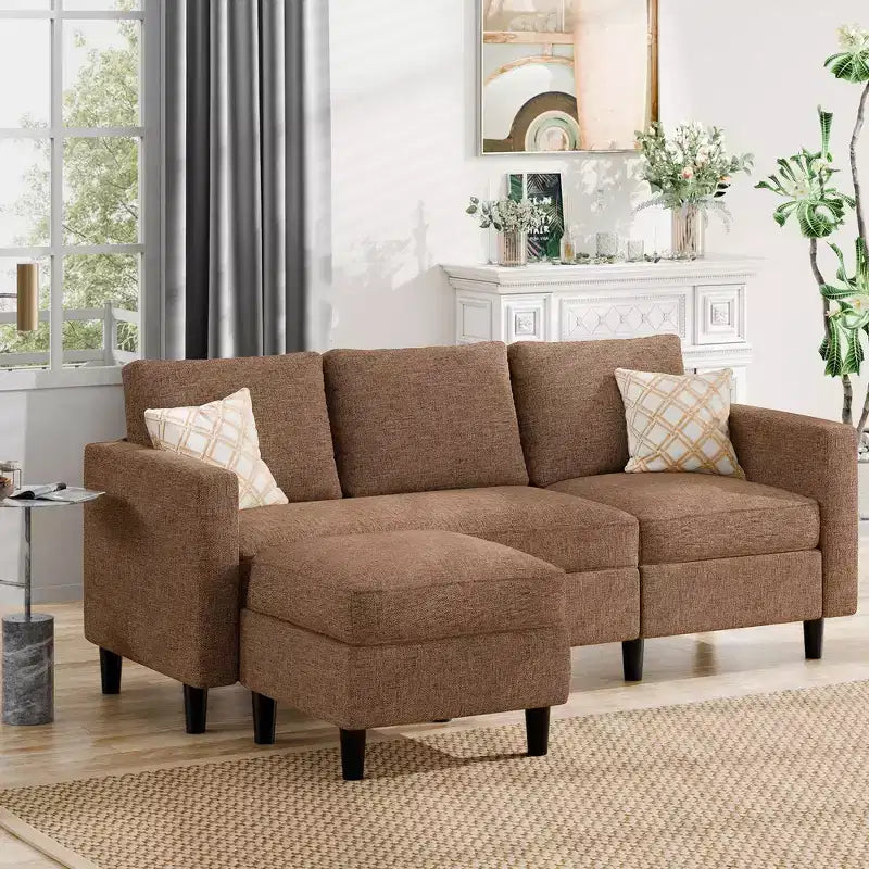 73.6 Canapé d'angle rembourré avec pouf pour salon, appartement, salle de détente, chambre, housses lavables