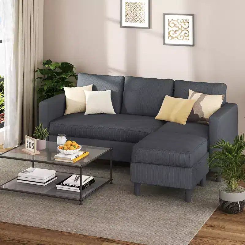 73.6 Canapé d'angle rembourré avec pouf pour salon, appartement, salle de détente, chambre, housses lavables