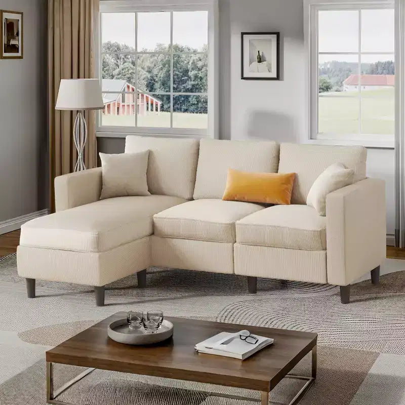 73.6 Canapé d'angle rembourré avec pouf pour salon, appartement, salle de détente, chambre, housses lavables