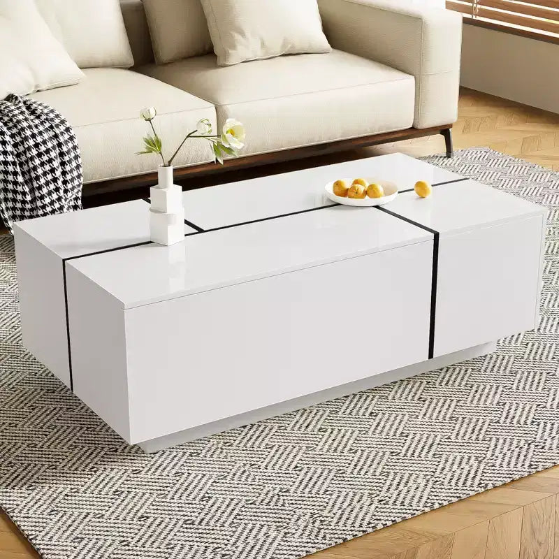 Table basse avec rangement dissimulé, plateau spacieux, design moderne, parfaite pour les salons et les entrées