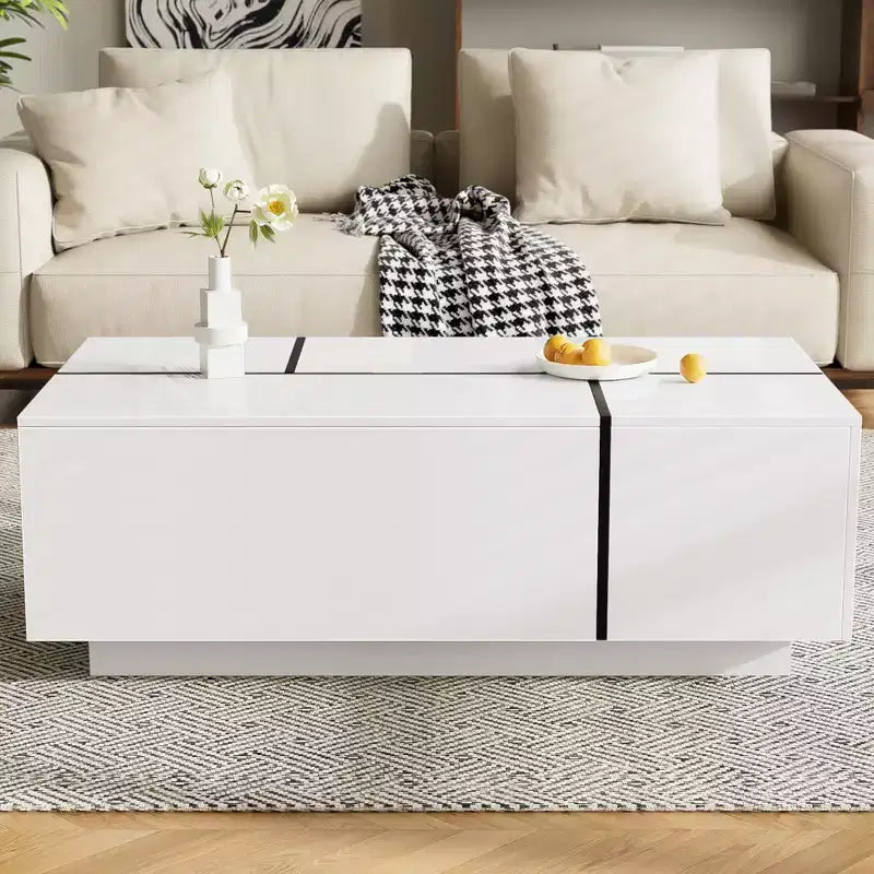 Table basse avec rangement dissimulé, plateau spacieux, design moderne, parfaite pour les salons et les entrées